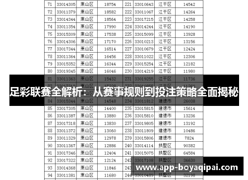 足彩联赛全解析：从赛事规则到投注策略全面揭秘